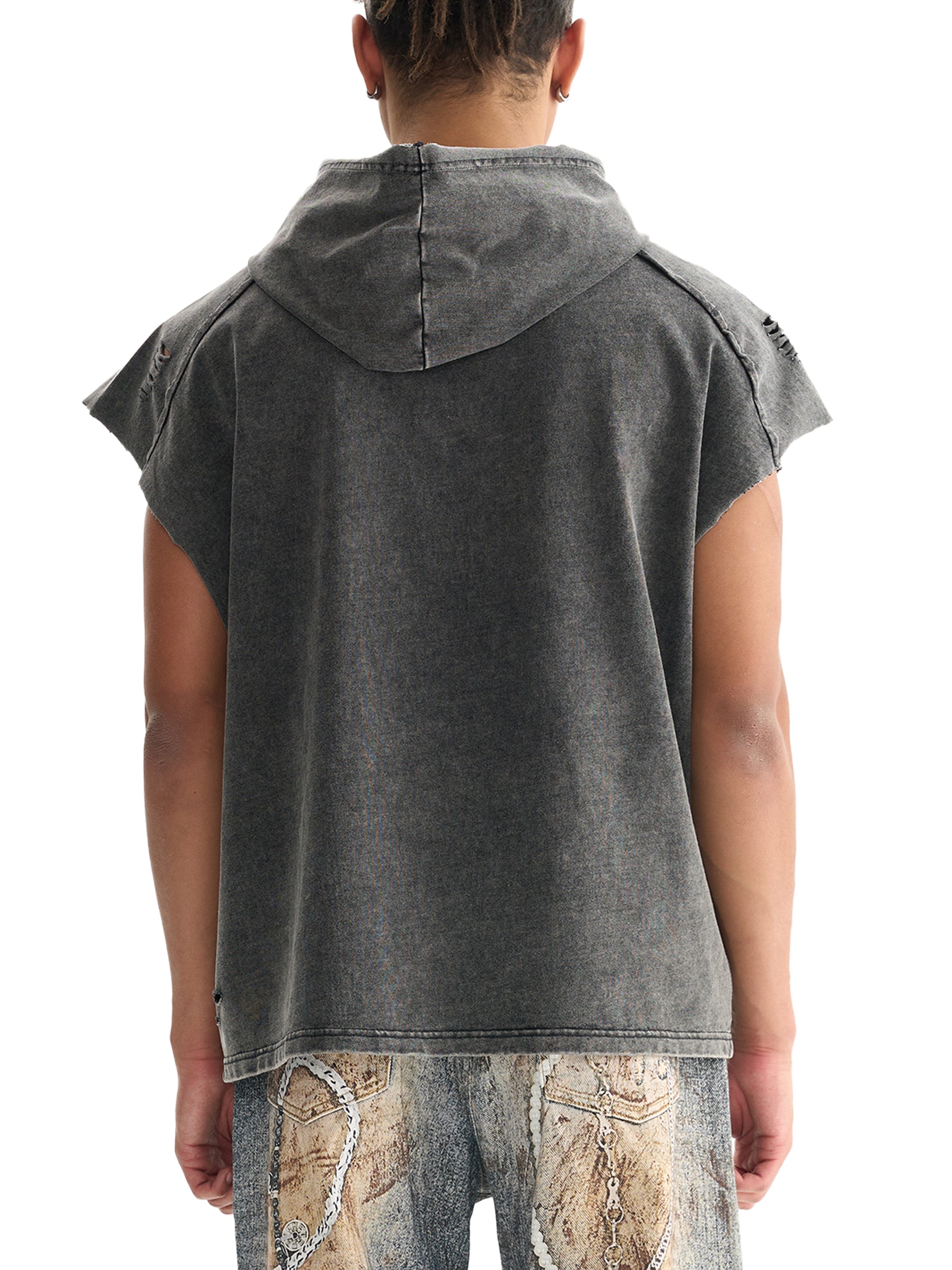 Vero Melandro Snow Washed Boxy Hooded Tank Top