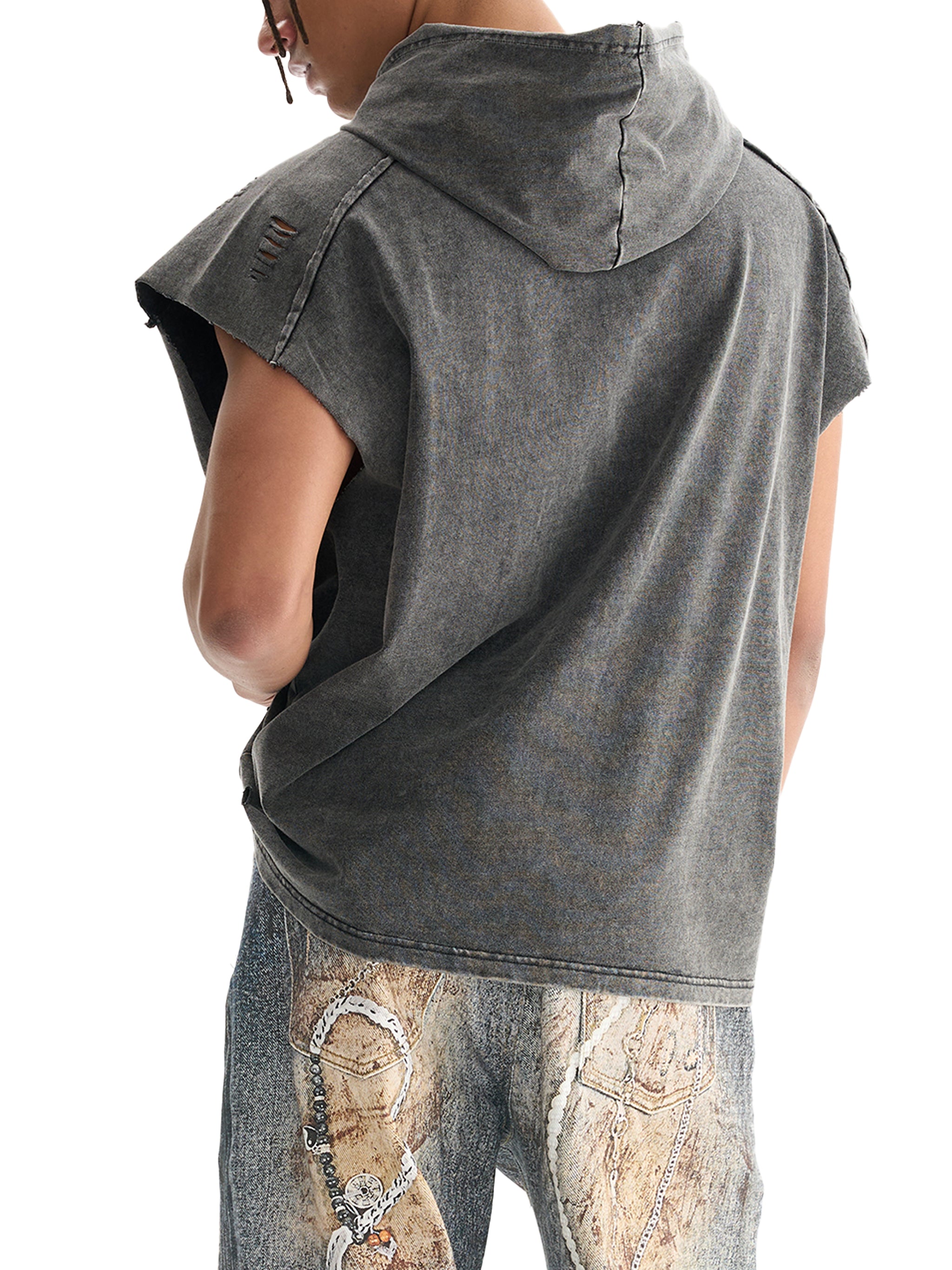 Vero Melandro Snow Washed Boxy Hooded Tank Top